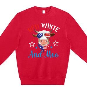 Red White And Moo 4th Of July Cow USA Flag Farmer Patriotic Premium Crewneck Sweatshirt