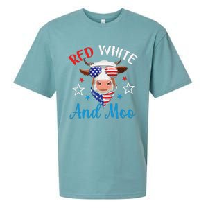 Red White And Moo 4th Of July Cow USA Flag Farmer Patriotic Sueded Cloud Jersey T-Shirt