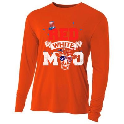 Red White And Moo American Patriot Cow Lover Gift Cooling Performance Long Sleeve Crew