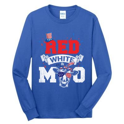 Red White And Moo American Patriot Cow Lover Gift Tall Long Sleeve T-Shirt