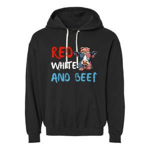 red white and beef 4th Of July cattle cow  Garment-Dyed Fleece Hoodie