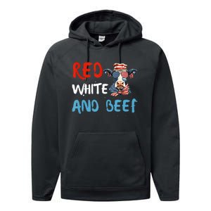 red white and beef 4th Of July cattle cow  Performance Fleece Hoodie