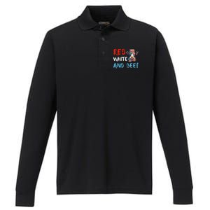 red white and beef 4th Of July cattle cow  Performance Long Sleeve Polo