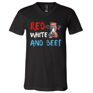 red white and beef 4th Of July cattle cow  V-Neck T-Shirt