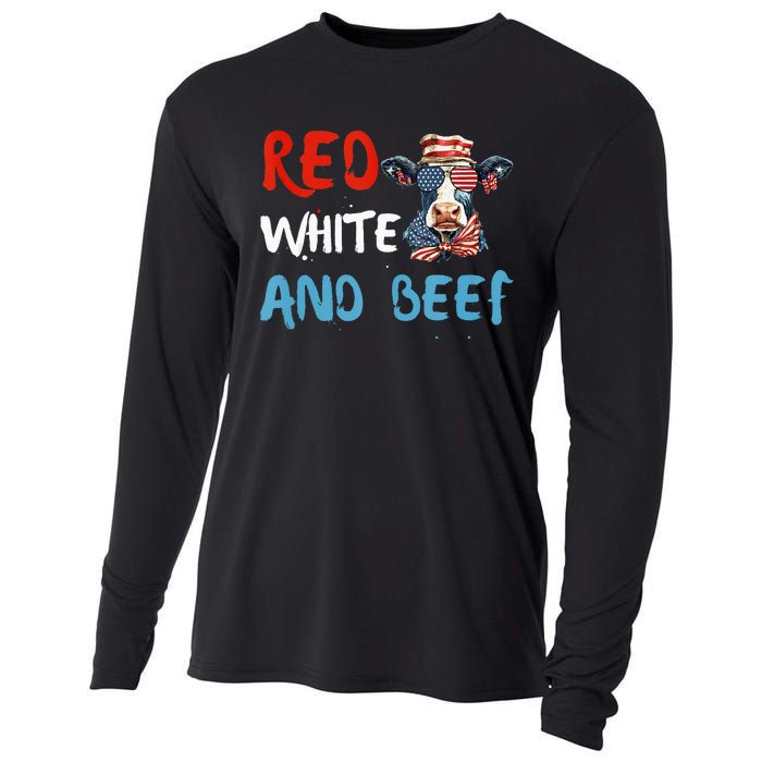 red white and beef 4th Of July cattle cow  Cooling Performance Long Sleeve Crew