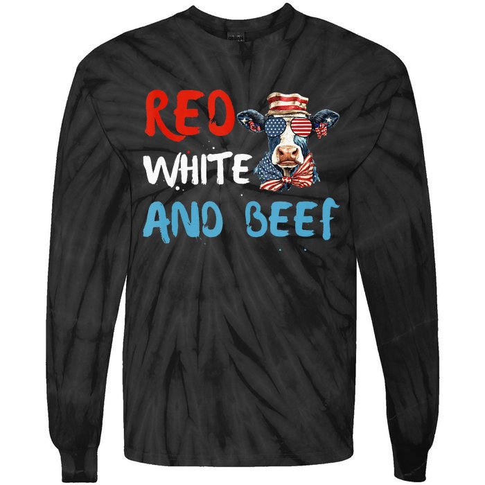 red white and beef 4th Of July cattle cow  Tie-Dye Long Sleeve Shirt