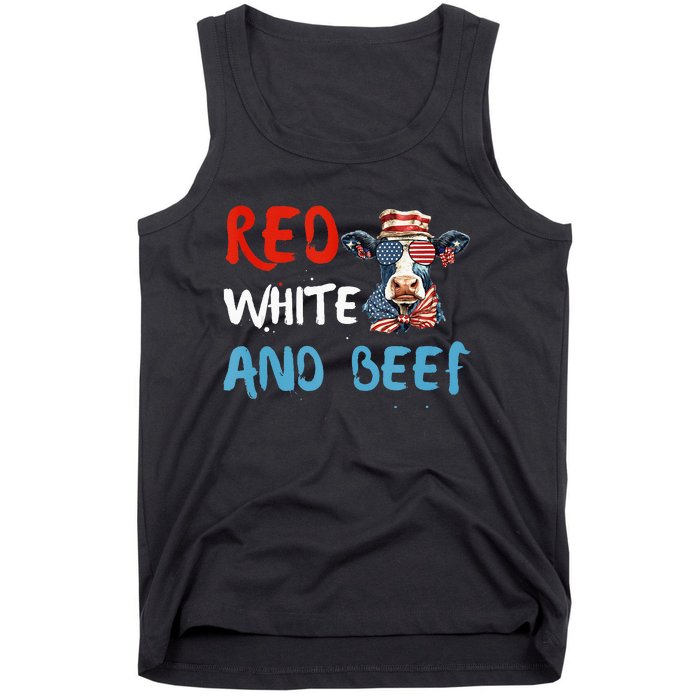 red white and beef 4th Of July cattle cow  Tank Top