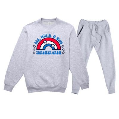 Red White and blue Teacher Crew 4th of July for teacher love Premium Crewneck Sweatsuit Set