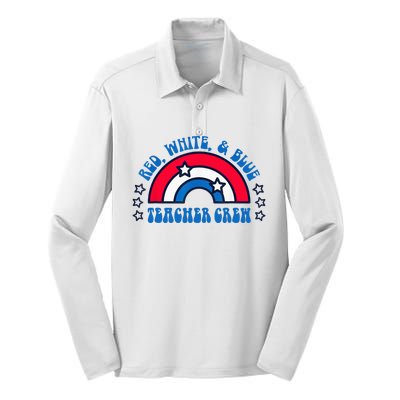 Red White and blue Teacher Crew 4th of July for teacher love Silk Touch Performance Long Sleeve Polo