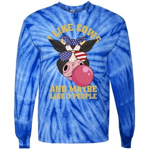 Red White And Moo 4th Of July Cow Usa Flag Farmer Patriotic Gift Tie-Dye Long Sleeve Shirt