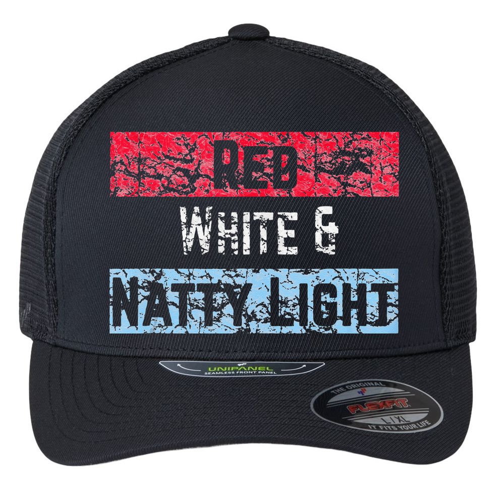 Red White And Natty Light 4th Of July Flexfit Unipanel Trucker Cap
