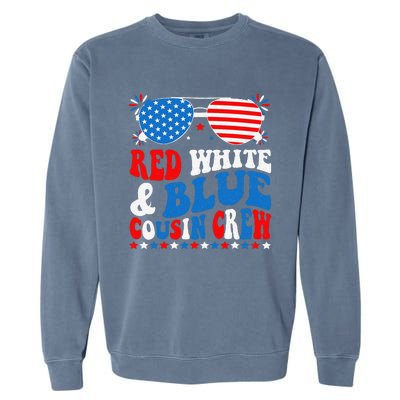 Red White And Blue Cousin Crew 4th Of July American Flag Garment-Dyed Sweatshirt