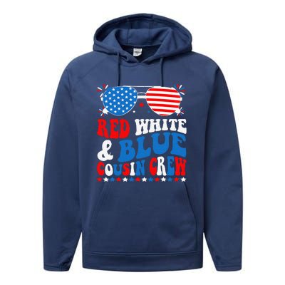 Red White And Blue Cousin Crew 4th Of July American Flag Performance Fleece Hoodie