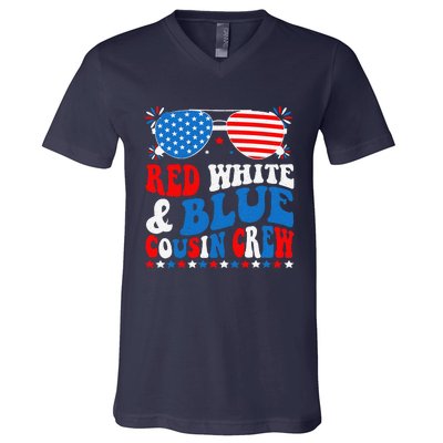 Red White And Blue Cousin Crew 4th Of July American Flag V-Neck T-Shirt