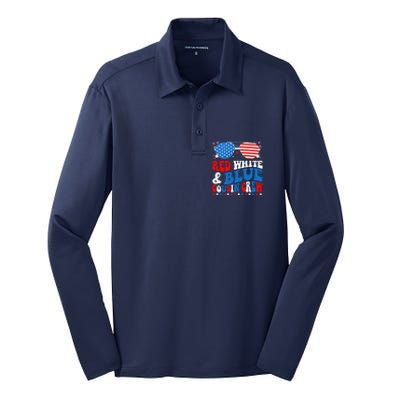 Red White And Blue Cousin Crew 4th Of July American Flag Silk Touch Performance Long Sleeve Polo