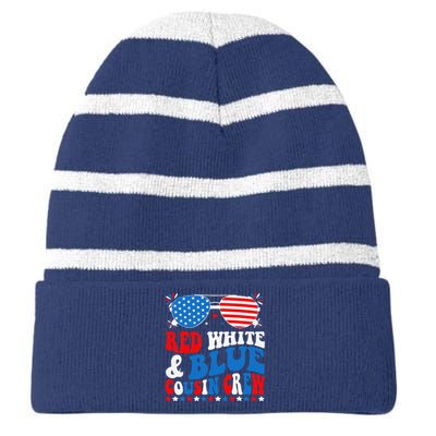 Red White And Blue Cousin Crew 4th Of July American Flag Striped Beanie with Solid Band