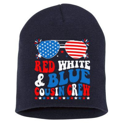 Red White And Blue Cousin Crew 4th Of July American Flag Short Acrylic Beanie