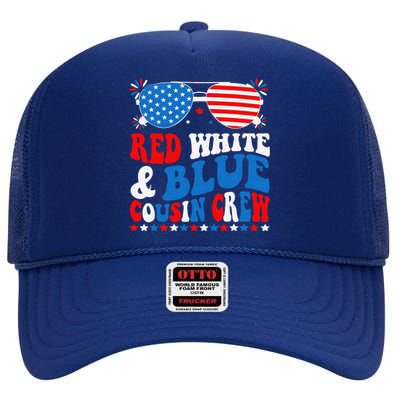 Red White And Blue Cousin Crew 4th Of July American Flag High Crown Mesh Back Trucker Hat