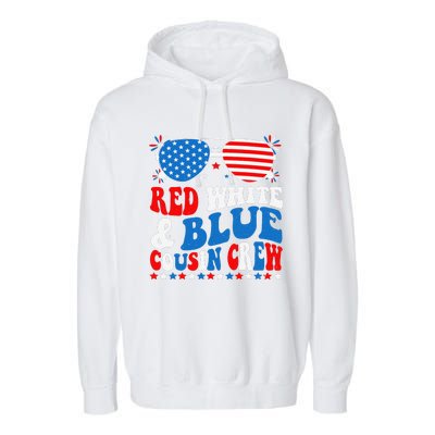 Red White And Blue Cousin Crew 4th Of July American Flag Garment-Dyed Fleece Hoodie