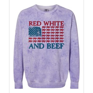 Red White And Beef 4th Of July Cattle American Flag Cow Colorblast Crewneck Sweatshirt