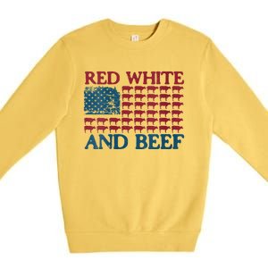 Red White And Beef 4th Of July Cattle American Flag Cow Premium Crewneck Sweatshirt