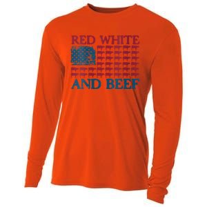 Red White And Beef 4th Of July Cattle American Flag Cow Cooling Performance Long Sleeve Crew