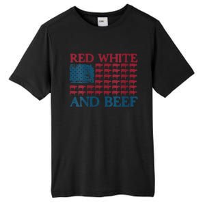 Red White And Beef 4th Of July Cattle American Flag Cow Tall Fusion ChromaSoft Performance T-Shirt