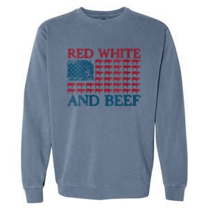 Red White And Beef 4th Of July Cattle American Flag Cow Garment-Dyed Sweatshirt