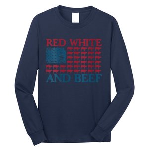 Red White And Beef 4th Of July Cattle American Flag Cow Long Sleeve Shirt