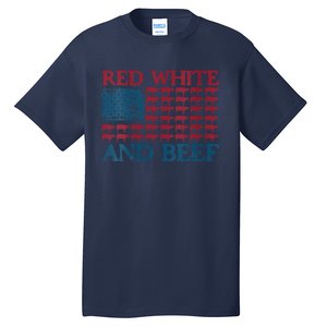 Red White And Beef 4th Of July Cattle American Flag Cow Tall T-Shirt