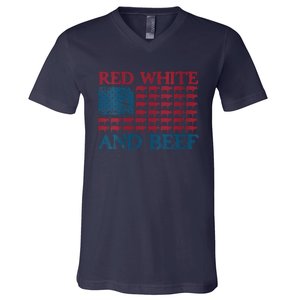 Red White And Beef 4th Of July Cattle American Flag Cow V-Neck T-Shirt