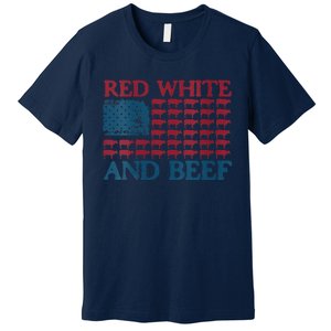 Red White And Beef 4th Of July Cattle American Flag Cow Premium T-Shirt