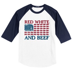 Red White And Beef 4th Of July Cattle American Flag Cow Baseball Sleeve Shirt