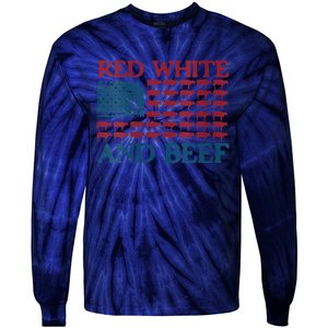 Red White And Beef 4th Of July Cattle American Flag Cow Tie-Dye Long Sleeve Shirt