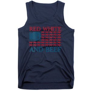 Red White And Beef 4th Of July Cattle American Flag Cow Tank Top