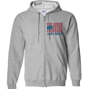 Red White And Beef 4th Of July Cattle American Flag Cow Full Zip Hoodie