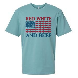 Red White And Beef 4th Of July Cattle American Flag Cow Sueded Cloud Jersey T-Shirt