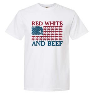 Red White And Beef 4th Of July Cattle American Flag Cow Garment-Dyed Heavyweight T-Shirt