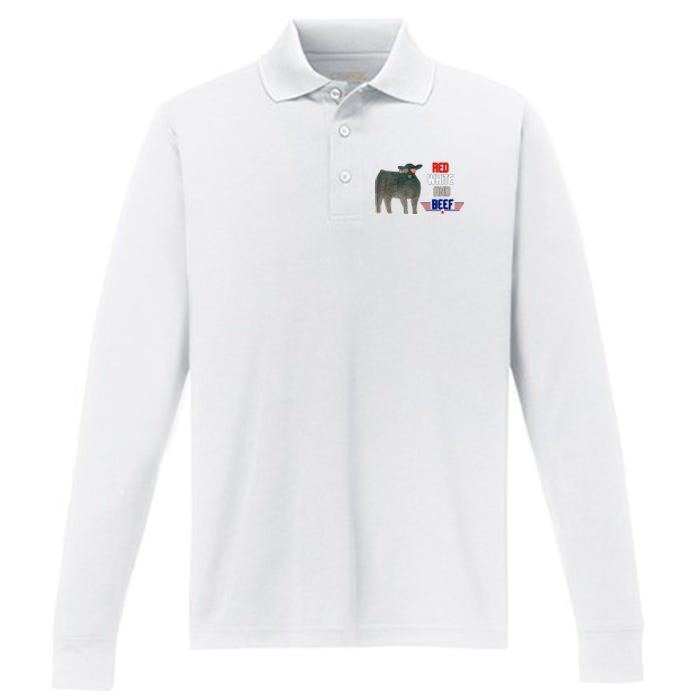 Red White And Beef Vintage Performance Long Sleeve Polo