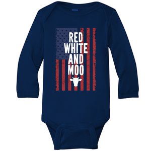 Red White And Moo Cow 4th Of July Independence Day Matching Meaningful Gift Baby Long Sleeve Bodysuit