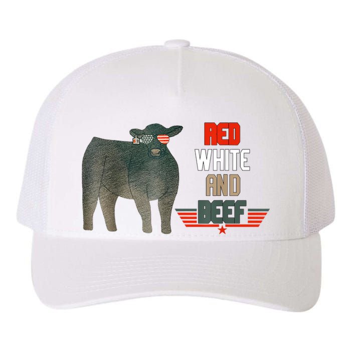 Red White And Beef Vintage Usa Flag 4th Of July Funny Cow Yupoong Adult 5-Panel Trucker Hat