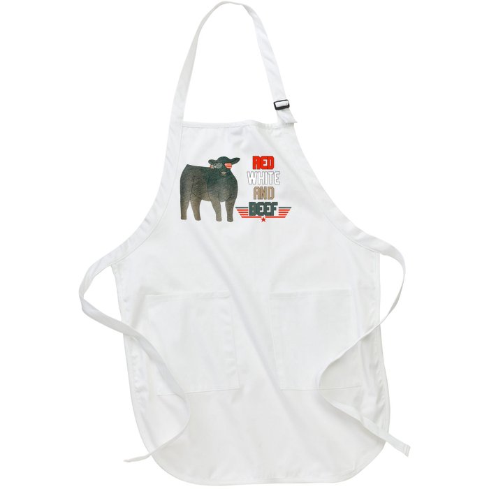 Red White And Beef Vintage Usa Flag 4th Of July Funny Cow Full-Length Apron With Pockets