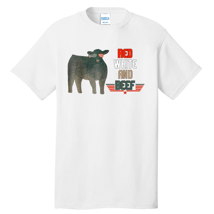 Red White And Beef Vintage Usa Flag 4th Of July Funny Cow Tall T-Shirt