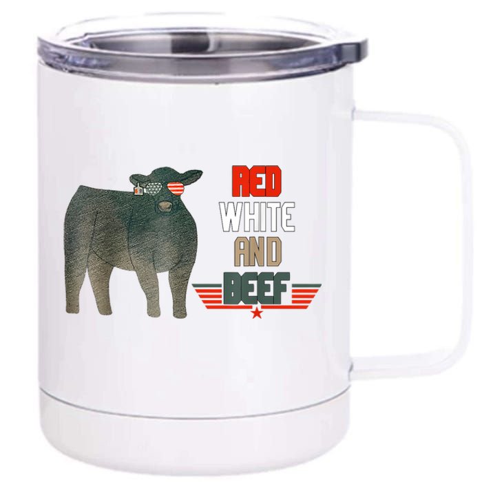 Red White And Beef Vintage Usa Flag 4th Of July Funny Cow 12 oz Stainless Steel Tumbler Cup