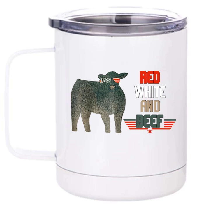 Red White And Beef Vintage Usa Flag 4th Of July Funny Cow 12 oz Stainless Steel Tumbler Cup