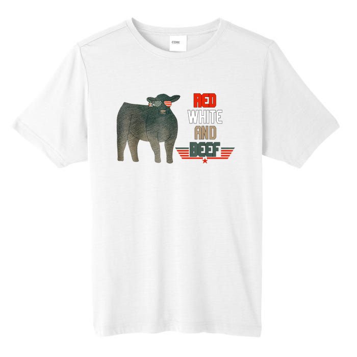 Red White And Beef Vintage Usa Flag 4th Of July Funny Cow Tall Fusion ChromaSoft Performance T-Shirt