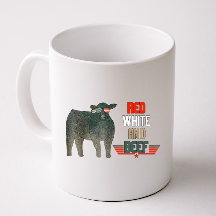 Red White And Beef Vintage Usa Flag 4th Of July Funny Cow Coffee Mug