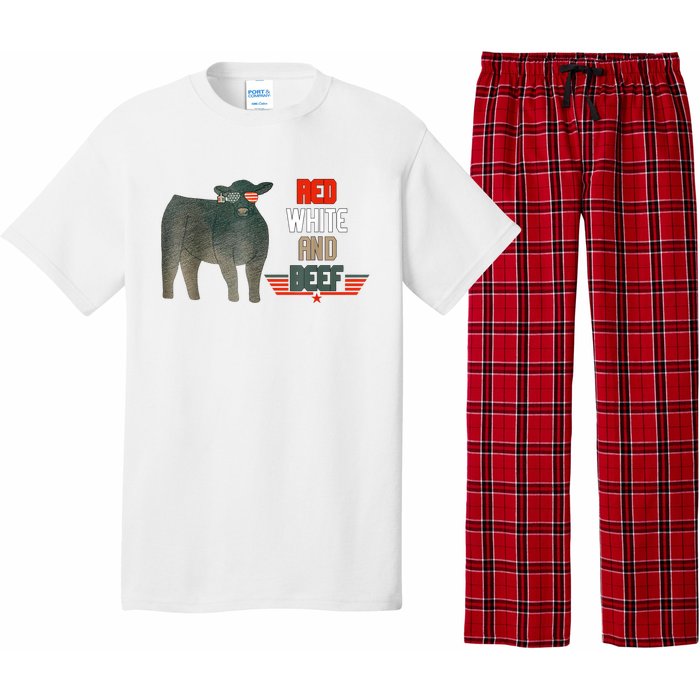 Red White And Beef Vintage Usa Flag 4th Of July Funny Cow Pajama Set