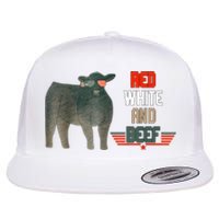 Red White And Beef Vintage Usa Flag 4th Of July Funny Cow Flat Bill Trucker Hat