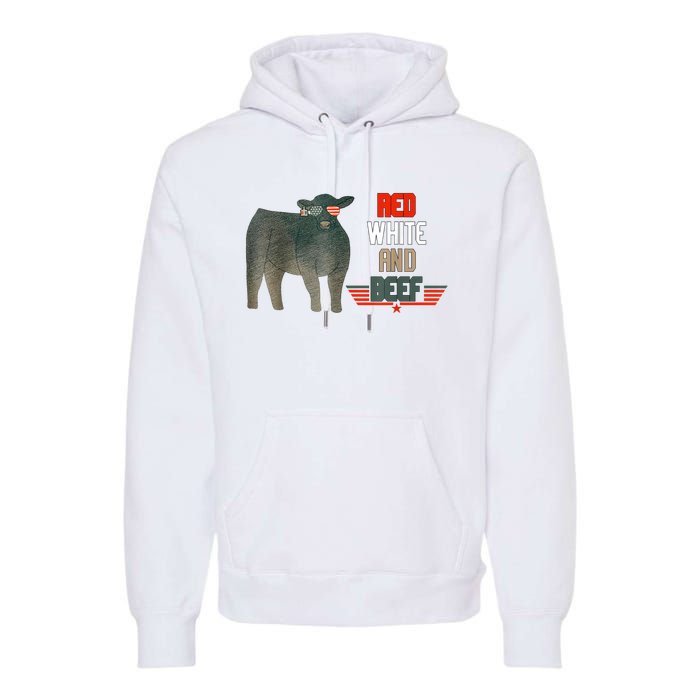 Red White And Beef Vintage Usa Flag 4th Of July Funny Cow Premium Hoodie